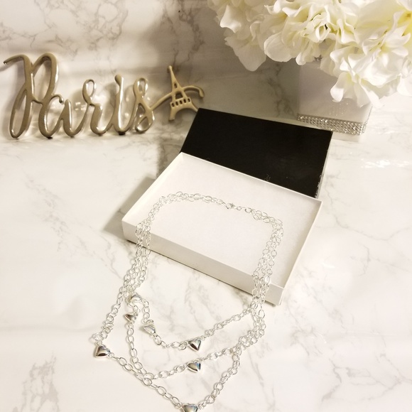 NWOT Silver Three Tier Necklace with Hearts - Picture 3 of 6